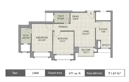 2 BHK-671 SqFt